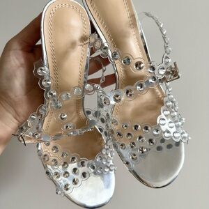 Clear Jeweled Ankle Strip Heels